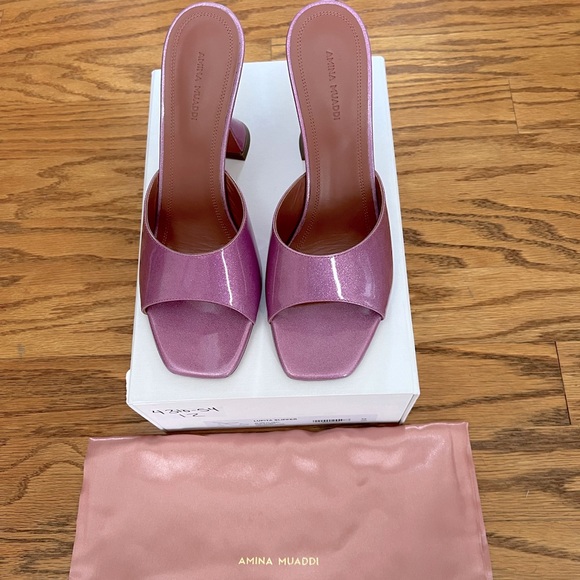 Amina Muaddi Lupita Glitter 95MM Leather Sandals in size 42 - Picture 2 of 5